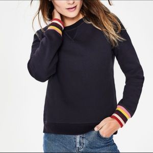 Boden Arabella Rainbow Stripe Navy Crewneck